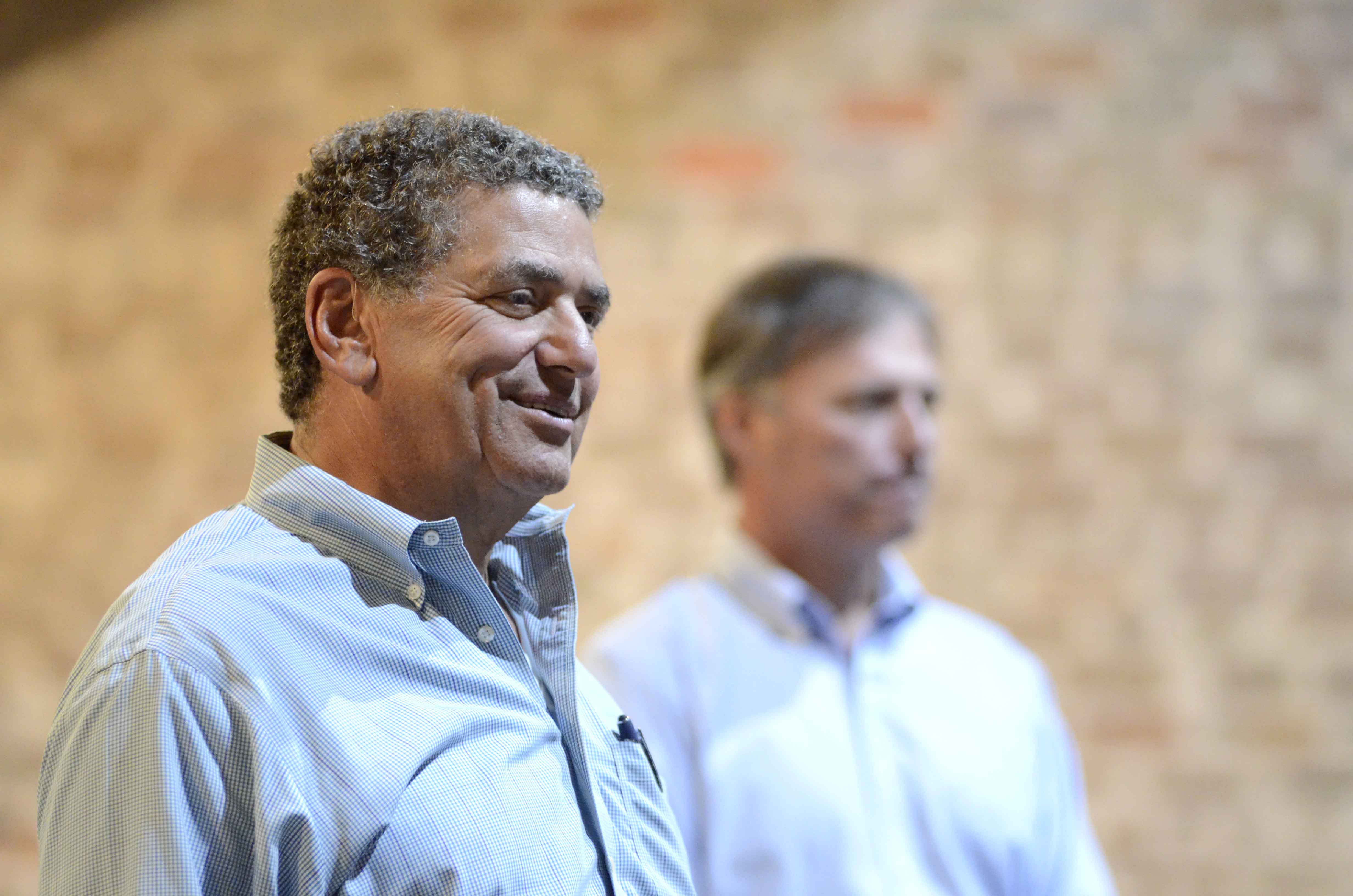 Gary Solomon looks over the work being done to the Palace Theater, where his family’s business began.  (Matt Williamson | Enterprise-Journal)