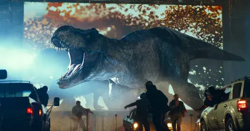 This image released by Universal Pictures shows  a scene from "Jurassic World Dominion." (Universal Pictures/Amblin Entertainment via AP)