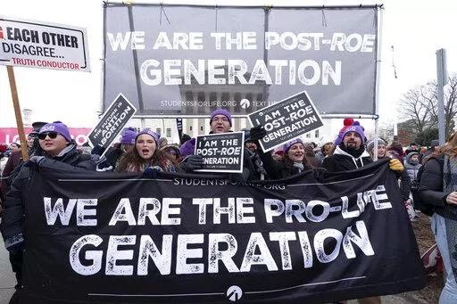 Anti-abortion activists march outside of the U.S. Supreme Court during the March for Life in Washington, Jan. 21, 2022. Anti-abortion activists will have multiple reasons to celebrate – and some reasons for unease -- when they gather Friday, Jan. 20, 2023 in Washington for the annual March for Life. The march has been held since January 1974 – a year after the U.S. Supreme Court’s Roe v. Wade decision established a nationwide right to abortion. (AP Photo/Jose Luis Magana, File)