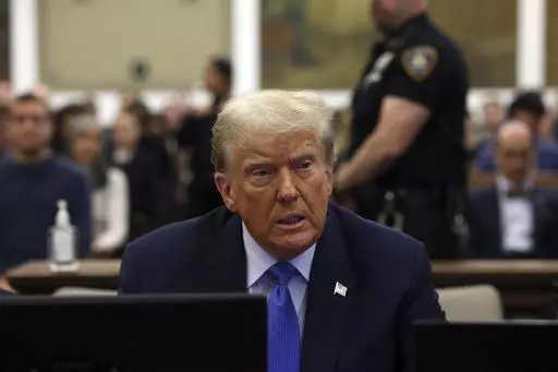 Former President Donald Trump waits to take the witness stand during his civil fraud trial at New York Supreme Court, Monday, Nov. 6, 2023, in New York. (Brendan McDermid/Pool Photo via AP)