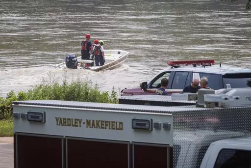 Yardley Makefield Marine Rescue leaves the Yardley boat ramp heading down the Delaware River on July 17, 2023, in Yardley, Pa. The body of a young girl was recovered Friday, July 21, in the Delaware River and was believed to be a 2-year-old who was one of two children swept away from their family's vehicle by a flash flood, authorities said. (Alejandro A. Alvarez/The Philadelphia Inquirer via AP, File)