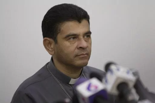 Rolando Alvarez, bishop of Matagalpa, gives a press conference regarding the Roman Catholic Church's agreeing to act as "mediator and witness" in a national dialogue between members of civil society and the government in Managua, Nicaragua, May 3, 2018. Nicaragua's government released Alvarez, sentenced to 26 years in prison for conspiracy and other crimes, and sent him on a plane to the Vatican, according to the auxiliary bishop of Managua, Monsignor Silvio Baez, on Sunday, Jan. 14, 2024. (AP P