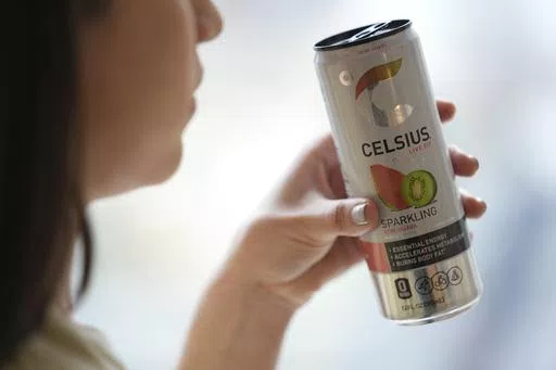 A can of Celsius, a fitness drink that is supposed to accelerate metabolism and burn body fat, is shown on Wednesday, April 10, 2024, in New York. The frenzy of functional beverages – drinks designed to do more than just taste good or hydrate - has grown into a multi-billion-dollar industry. (AP Photo/John Minchillo)