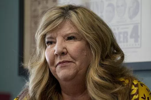 State Rep. Gloria Johnson, D-Knoxville, responds to a reporter's questions in her office Wednesday, March 27, 2024, in Nashville, Tenn. Johnson is a Democratic candidate running for the U.S. Senate against Republican incumbent Sen. Marsha Blackburn. (AP Photo/George Walker IV)