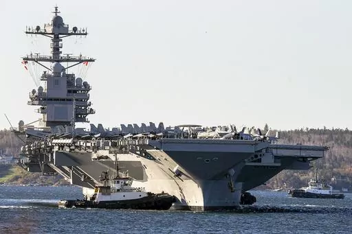 The USS Gerald R. Ford, arrives in Halifax on Oct. 28, 2022. Within hours of the horrific attack by Hamas, the U.S. began moving warships and aircraft to the region to be ready to provide Israel with whatever it needs to respond.(Andrew Vaughan/The Canadian Press via AP, File)
