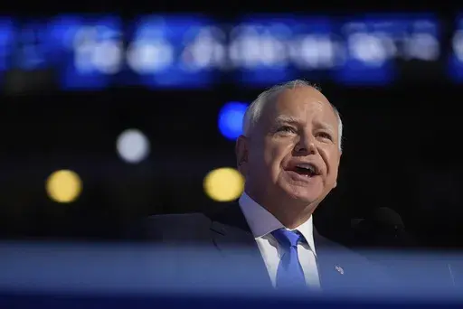 Democratic vice presidential candidate Minnesota Gov. Tim Walz speaks during the Democratic National Convention Wednesday, Aug. 21, 2024, in Chicago. (AP Photo/Erin Hooley)