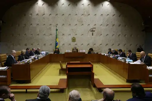 The Brazilian Supreme Court meets during the session regarding Brazil's former President Luiz Inacio Lula da Silva's corruption conviction, in Brasilia, Brazil, April 4, 2018. The Supreme Court decriminalized possession of marijuana for personal use on Thursday, June 25, 2024. (AP Photo/Eraldo Peres, File)