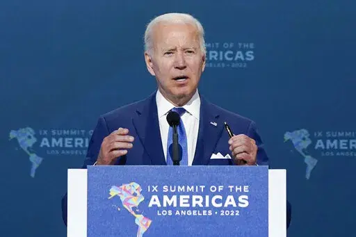 President Joe Biden speaks during the opening plenary session of the Summit of the Americas, June 9, 2022, in Los Angeles. This past week as Biden played host at the Summit of the Americas his decision to exclude leaders he considers dictators generated considerable drama and prompted a number of other world leaders to boycott the event. (AP Photo/Evan Vucci, File)