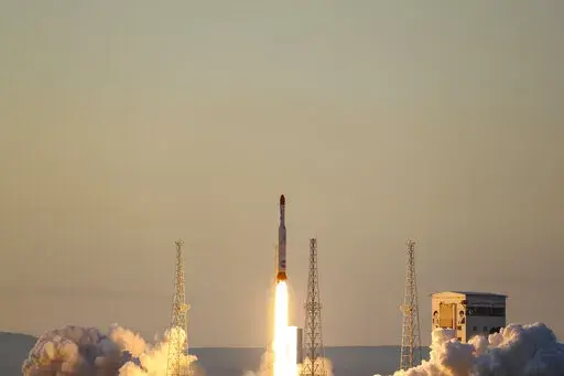 This photo released by the official website of the Iranian Defense Ministry on Thursday, Dec. 30, 2021, shows the launching of Simorgh, or "Phoenix," rocket in an undisclosed location in Iran. Iran on Thursday announced it launched a satellite carrier rocket bearing three devices into space, though it's unclear whether any of the objects entered orbit around the Earth. (Iranian Defense Ministry via AP)
