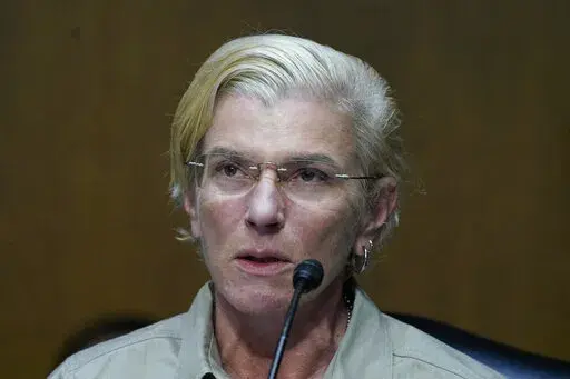 Ukrainian medic Yuliia Paievska, known to Ukrainians by the nickname Taira, speaks during an appearance before U.S. lawmakers on the Helsinki Commission, Thursday, Sept. 15, 2022 on Capitol Hill in Washington. (AP Photo/Mariam Zuhaib)