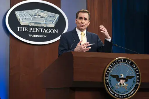 Pentagon spokesman John Kirby speaks during a briefing at the Pentagon in Washington, Thursday, March 31, 2022. (AP Photo/Manuel Balce Ceneta)