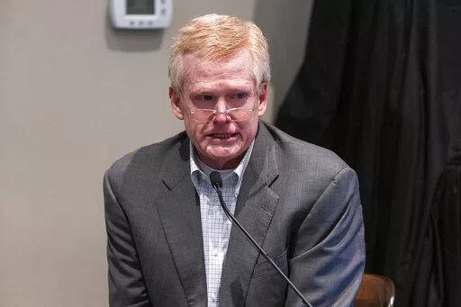 Defendant Alex Murdaugh is cross examined by prosecutor Creighton Waters while testifying during his murder trial at the Colleton County Courthouse in Walterboro, S.C., Friday, Feb. 24, 2023. The 54-year-old attorney is standing trial on two counts of murder in the shootings of his wife and son at their Colleton County, S.C., home and hunting lodge on June 7, 2021. (Joshua Boucher/The State via AP, Pool)