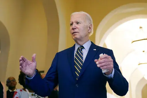 U.S. President Joe Biden speaks to media about the Democrats keeping the Senate before the Association of Southeast Asian Nations (ASEAN) summit, Sunday, Nov. 13, 2022, in Phnom Penh, Cambodia. (AP Photo/Alex Brandon)