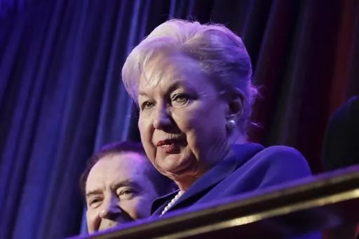 Federal judge Maryanne Trump Barry, older sister of Donald Trump, sits in the balcony during Trump's election night rally in New York, Nov. 9, 2016. Maryanne Trump Barry, a retired federal judge and former president Donald Trump's oldest sister, has died at age 86 at her home in New York. (AP Photo/Julie Jacobson, File)