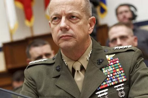 Marine Gen. John Allen, the top U.S. commander in Afghanistan, testifies on Capitol Hill in Washington on March 20, 2012. The Justice Department has dropped its probe of Allen, a retired four-star general, for his role in an alleged illegal foreign lobbying campaign on behalf of the wealthy Persian Gulf nation of Qatar, according to a statement provided by his attorney on Tuesday, Jan. 31, 2023. (AP Photo/J. Scott Applewhite, File)