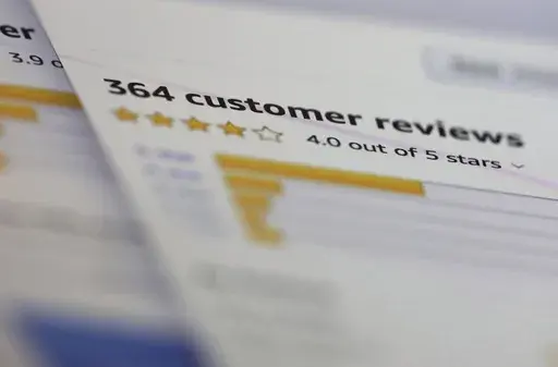 Online customer reviews for a product are displayed on a computer on April 17, 2019 in New York.(AP Photo/Jenny Kane, File)