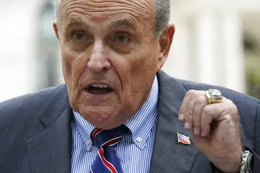 Former New York City mayor Rudy Giuliani speaks during a news conference June 7, 2022, in New York. Giuliani, one of Donald Trump’s primary lawyers during the then-president's failed efforts to overturn the results of the 2020 election, must now answer to professional ethics charges, the latest career slap after law license suspensions in New York and the District of Columbia. (AP Photo/Mary Altaffer, File)