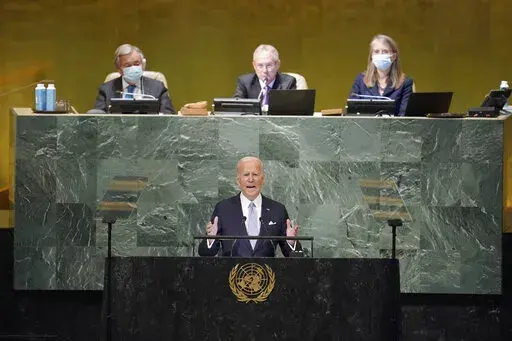 President Joe Biden addresses to the 77th session of the United Nations General Assembly, Wednesday, Sept. 21, 2022, at U.N. headquarters. (AP Photo/Mary Altaffer)