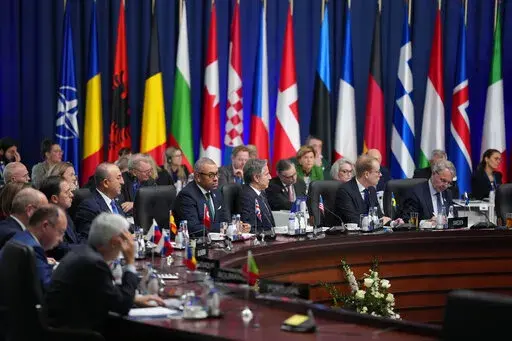 United States Secretary of State Antony Blinken attends at the first day of the meeting of NATO Ministers of Foreign Affairs, in Bucharest, Romania, Tuesday, Nov. 29, 2022. (AP Photo/Andreea Alexandru)