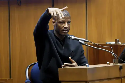 A$AP Relli testifies during A$AP Rocky's trial at the Clara Shortridge Foltz Criminal Justice Center in Los Angeles, Wednesday, Jan. 29, 2025. (Frazer Harrison/Pool via AP)