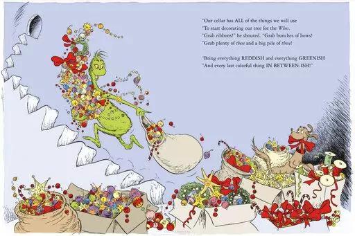 A recent undated image provided by Dr. Seuss Enterprises shows a page from the new book "How the Grinch Lost Christmas!" Seuss Enterprises, the company that owns the Dr. Seuss intellectual property, is releasing the sequel to the iconic children's book "How the Grinch Stole Christmas!" (Photo/TM & © 2023 Dr. Seuss Enterprises, L.P., All Rights Reserved, via AP)