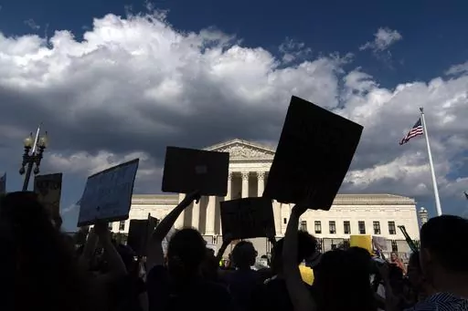 Abortion-rights activists protest outside the Supreme Court in Washington, Saturday, June 25, 2022. Abortion access groups who received a windfall of donations following the Supreme Court's overturning of Roe v. Wade one year ago say those emergency grants have ended and individual and foundation giving has dropped off. (AP Photo/Jose Luis Magana, File)