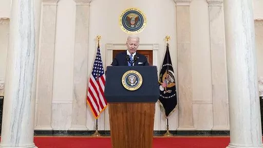 President Joe Biden speaks at the White House in Washington, Friday, June 24, 2022, after the Supreme Court overturned Roe v. Wade. (AP Photo/Andrew Harnik)