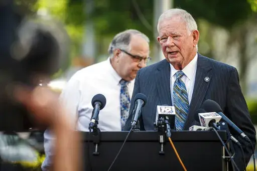U.S. Marshal Marty Keely speaks regarding Vicky White, Lauderdale County Assistant Director of Corrections, and escaped inmate Casey White during a news conference outside of the Lauderdale County Courthouse in Florence, Ala., Monday, May 2, 2022. According to authorities, Casey White had a “special relationship” with jail official Vicky White, who authorities believe assisted in his escape. A manhunt was underway for Casey White, who was awaiting trial on a capital murder case, and Vicky Wh