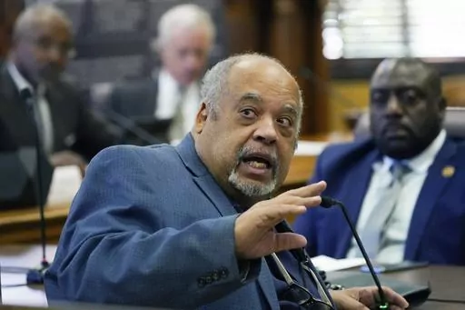 Mississippi state Rep. Earle Banks, D-Jackson, asks a question at the Mississippi Capitol in Jackson, Miss., Oct. 18, 2022. The longtime Mississippi lawmaker faces up to three years in prison after he pleaded guilty, Wednesday, May 17, 2023, to a federal charge of willfully making a false statement on a tax return — a conviction that does not preclude him from seeking reelection this year. (AP Photo/Rogelio V. Solis, File)