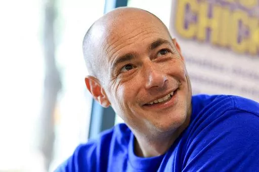 Democratic House candidate Greg Landsman sits for an interview with The Associated Press, Friday, Sept. 16, 2022, in Cincinnati. (AP Photo/Aaron Doster)