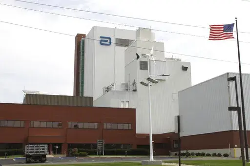 An Abbott Laboratories manufacturing plant is shown in Sturgis, Mich., on Sept. 23, 2010.  Severe weather has forced Abbott Nutrition to pause production at a Michigan baby formula factory that had just restarted. The company said late Wednesday, June 15, 2022 that production for its EleCare specialty formula has stopped, but it has enough supply to meet needs until more formula can be made. (Brandon Watson/Sturgis Journal via AP)