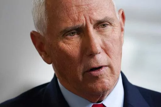 Former Vice President Mike Pence sits for an interview with the Associated Press, Nov. 16, 2022, in New York. Documents with classified markings were discovered in former Vice President Mike Pence's Indiana Home last week, according to his attorney. (AP Photo/John Minchillo, File)