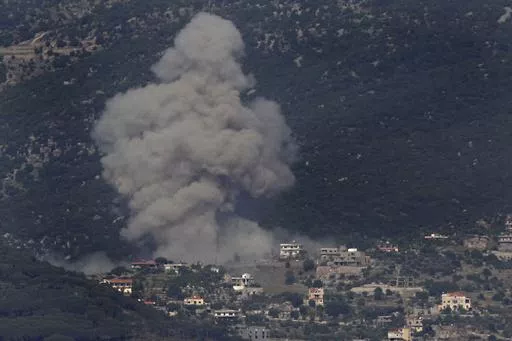Black smoke rises from an Israeli airstrike on Kafar Hamam, a Lebanese border village with Israel in south Lebanon, on May 17, 2024. President Joe Biden has called for a quick ceasefire and end to the fighting between Israel and Hamas in the Gaza Strip, saying the militant group is no longer capable of launching an attack on Israel like the one on Oct. 7. Israel's Prime Minister Benjamin Netanyahu and far-right ministers disagree, saying that destroying Hamas will require continued Israeli milit