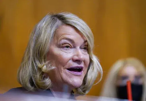 Sen. Cynthia Lummis, R-Wyo., speaks during a Senate Environment and Public Works subcommittee hearing, April 5, 2022, on Capitol Hill in Washington. (AP Photo/Mariam Zuhaib, File)