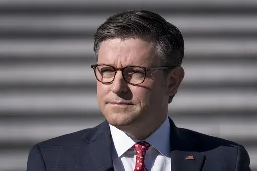Speaker of the House Mike Johnson, R-La., touts Republican wins as he meets with reporters on the steps of the Capitol in Washington, Tuesday, Nov. 12, 2024. Congress returns to work this week to begin what is known as a lame-duck session — that period between Election Day and the end of the two-year congressional term. (AP Photo/J. Scott Applewhite)
