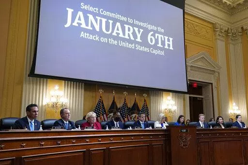 The House select committee investigating the Jan. 6 attack on the U.S. Capitol holds a hearing at the Capitol in Washington, Thursday, July 21, 2022. The House committee investigating the Jan. 6 attack on the U.S. Capitol announced Tuesday, Sept. 27, that it had postponed a hearing scheduled for Wednesday as a hurricane hurtled toward the Florida coast. (AP Photo/J. Scott Applewhite, File)