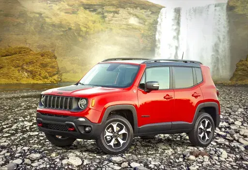 This undated photo provided by Stellantis shows the 2020 Jeep Renegade, a small SUV that offered an average savings of about 14% in August. (Stellantis via AP)