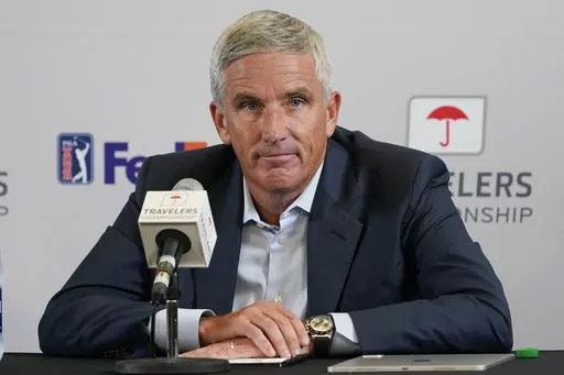 PGA Tour Commissioner Jay Monahan speaks during a news conference before the start of the Travelers Championship golf tournament at TPC River Highlands, Wednesday, June 22, 2022, in Cromwell, Conn. The PGA Tour on Wednesday, April 12, 2023, announced a fall schedule that will have seven tournaments for players to either retain full status, earn a spot in the Masters or become eligible for some of the $20 million events the following season.(AP Photo/Seth Wenig, File)