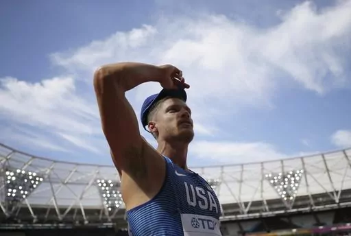 United States' Trey Hardee prepares to compete in the Decathlon shot put during the World Athletics Championships in London Friday, Aug. 11, 2017. (AP Photo/Tim Ireland, File)