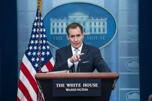 National Security Council spokesman John Kirby speaks during a press briefing at the White House, Monday, Feb. 13, 2023, in Washington. (AP Photo/Evan Vucci)