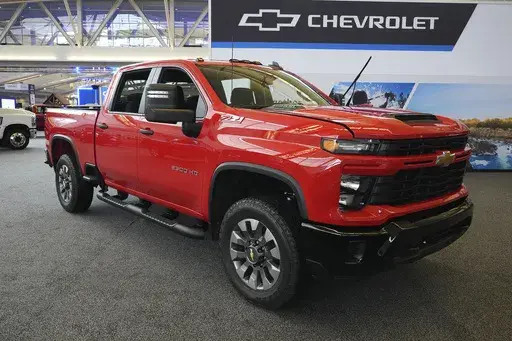 A 2024 Chevrolet Silverado 2500 HD Custom truck is shown at the Pittsburgh International Auto Show in Pittsburgh, Feb. 15, 2024. (AP Photo/Gene J. Puskar, File)