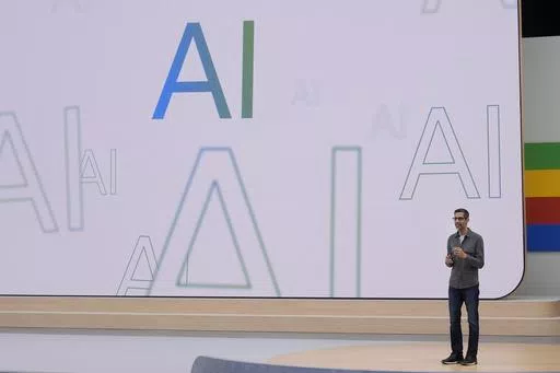 Alphabet CEO Sundar Pichai speaks at a Google I/O event in Mountain View, Calif., May 14, 2024. Bloopers — some funny, others disturbing — have been shared on social media since Google unleashed a makeover of its search page that frequently puts AI-generated summaries on top of search results. (AP Photo/Jeff Chiu, File)