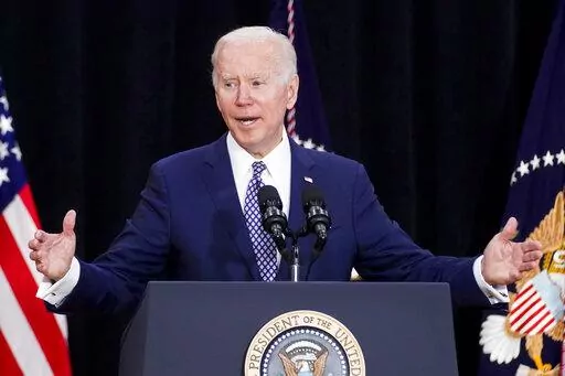 President Joe Biden speaks at the Delavan Grider Community Center in Buffalo, N.Y., Tuesday, May 17, 2022, following Saturday's shooting at a supermarket. (AP Photo/Andrew Harnik)