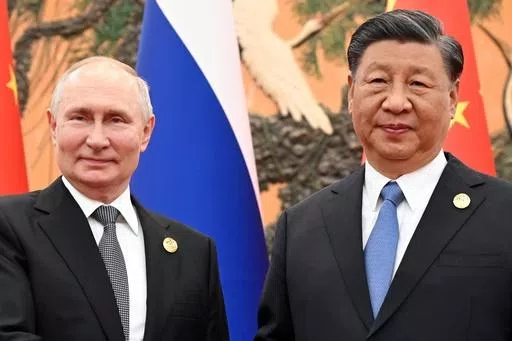Chinese President Xi Jinping, right, and Russian President Vladimir Putin pose for a photo prior to their talks on the sidelines of the Belt and Road Forum in Beijing, China, on Wednesday, Oct. 18, 2023. President Putin will make a two-day state visit to China this week, the Chinese Foreign Ministry said Tuesday, May 14, 2024.(Sergei Guneyev, Sputnik, Kremlin Pool Photo via AP, File)