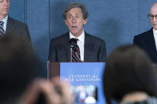 Conservative activist Edward Blum speaks at a news conference in Washington, June 29, 2023. Blum is citing Section 1981 of the Civil Rights Act of 1866 to go after a venture capital fund called Fearless Fund, which invests in businesses owned by women of color. (AP Photo/Jose Luis Magana)