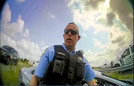This still image from a deputy’s body camera video provided by the Camden County Sheriff's Office shows Staff Sgt. Buck Aldridge following a chase and arrest on June 24, 2022. Aldridge was placed on administrative pending an investigation after he fatally shot Leonard Cure on Oct. 16, 2023, in Camden County, Georgia. The deputy shot the Black man at point-blank range during a traffic stop after the man, who had been wrongfully imprisoned years ago, grabbed the officer by the neck and was forci
