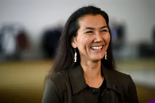 U.S. House candidate Democrat Mary Peltola answers questions from a reporter prior to a forum for U.S. House candidates at the Alaska Oil and Gas Association annual conference at the Dena'ina Convention Center in Anchorage, Alaska, on Wednesday, Aug. 31, 2022. Peltola won the special election for Alaska’s only U.S. House seat on Wednesday, besting a field that included Republican Sarah Palin, who was seeking a political comeback in the state where she was once governor. (Marc Lester/Anchorage 