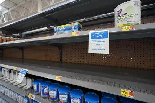 Shelves typically stocked with baby formula sit mostly empty at a store in San Antonio, Tuesday, May 10, 2022. A massive baby formula recall, combined with COVID-related supply chain problems, is getting most of the blame for the shortage that's causing distress for many parents across the U.S. But the nation's formula supply has long been vulnerable to this type of crisis, experts say, due to decades-old rules and policies that have allowed a handful of companies to corner nearly the entire U.S