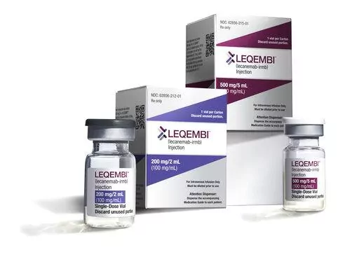 This Dec. 21, 2022, image provided by Eisai in January 2023 shows vials and packaging for their medication Leqembi. Leqembi, the first drug to show that it slows Alzheimer’s, was approved by the U.S. Food and Drug Administration in early January 2023, but treatment for most patients is still several months away. Two big factors behind the slow debut, according to experts, are scant insurance coverage and a long setup time needed by many health systems. (Eisai via AP, File)