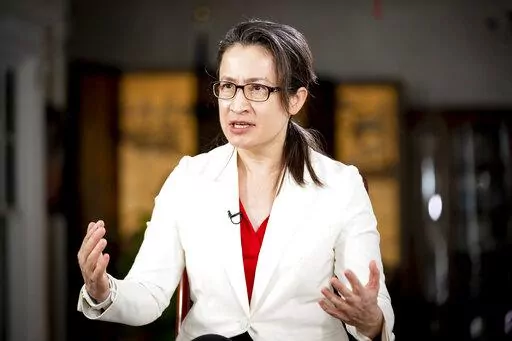 Taiwan's chief U.S. envoy Bi-khim Hsiao speaks during an interview with The Associated Press at the Taipei Economic and Cultural Representative Office in Washington, Friday, Jan. 20, 2023. (AP Photo/Andrew Harnik)